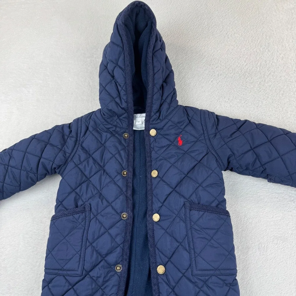 Ralph Lauren Quilted Bunting Pram Suit Baby 6M Navy Blue Fleece Lined Hooded